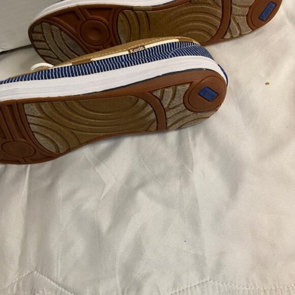 KEDS Tan Navy Blue White Striped Ortholite Canvas Loafer Boat Shoes, size 9.5 - Picture 6 of 6